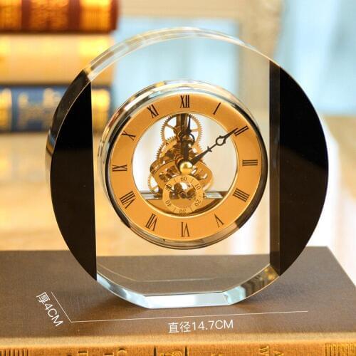 Classic transparent crystal glass decorative table clock Golden luxury gear art clock