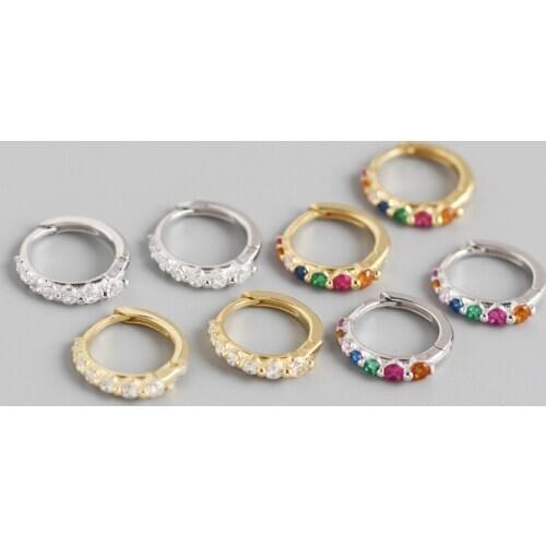 1pair 8.9MM Small 100% Authentic 925 Sterling silver Colored Zircon Round Hoop Huggie Earrings Fine jEWELRY TLE1085