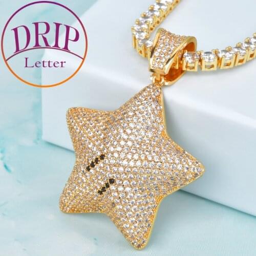 Star Pendant Gold Color Cubic Zircon Necklace Charms For Mens Hip Hop Cartoon Jewelry For Gift