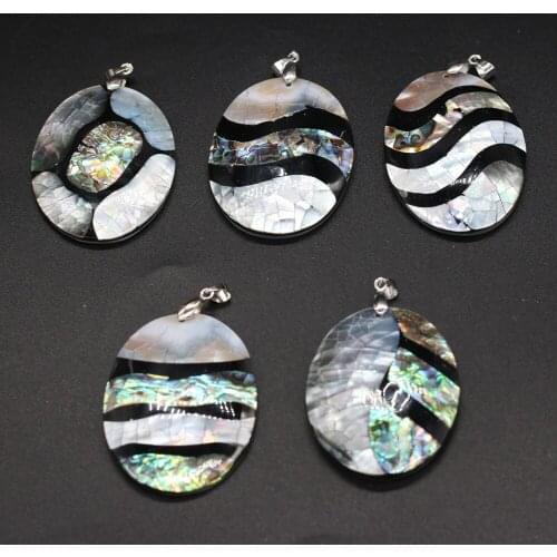 Natural Oval Stripe Shell Pendant Exquisite Abalone Shell Pendant Charms for Women DIY Jewelry Making Necklace Gift 55X40mm