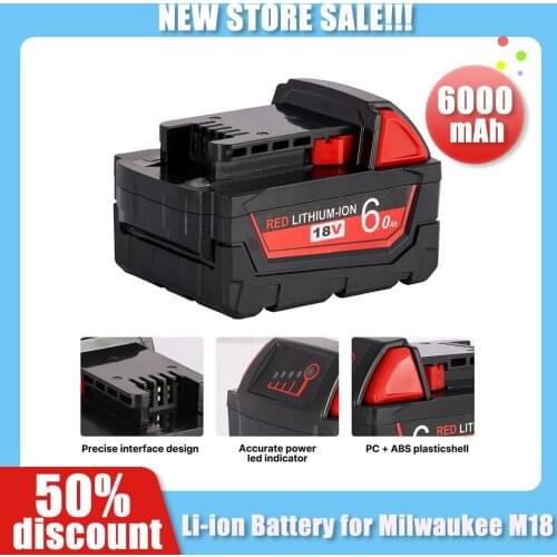 New Sale 6000mAh Li-ion Tool Battery for Milwaukee M18 48-11-1815 48-11-1850 2646-20 2642-21CT Repalcement M18 Battery