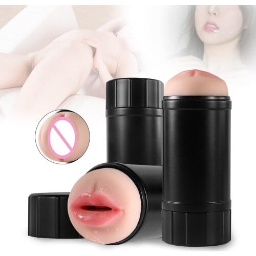 Masturbator Cup Silicone Real Pussy Realistic Vagina Mouth Double Head Masturbator Cup Endurance Exercise for Male SQ-MA70045