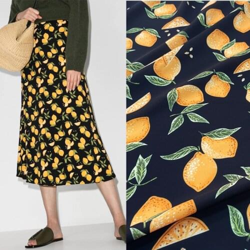 145cm Width Black Back Lemon Printed Soft Cady Linen Fabric For Woman Summer Dress Blouse DIY Cloth Sewing