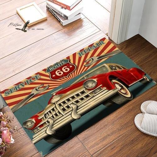 Picture It On Canva Classic Poster Retro Car Route 66 Bathroom Accessories Set Dirt Debris Mud Trapper Bath Shower Tub Floor