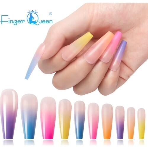 20P False Nail Tips Full Cover Rainbow Gradient Nail Tips with Designs Press On Nails Art Fake Extension Tips