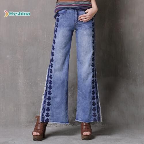 New Embroidered Wide Leg Jeans Pants with Embroidery for Summer Wear