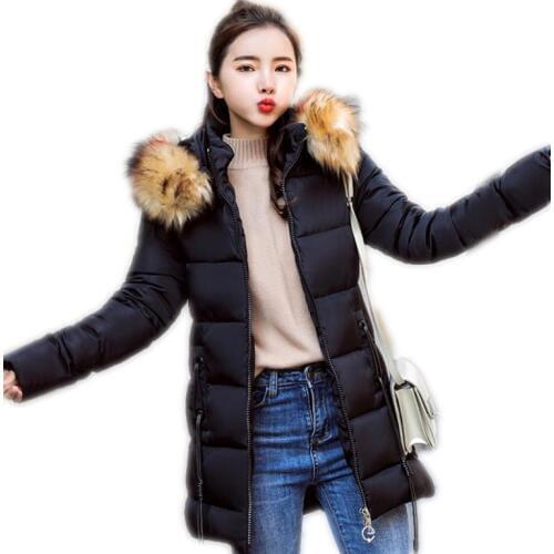 Top Plus Size 3XL 2018 Fashion Winter Women Jackets Hooded Fur Collar Down Cotton Jacket Female Medium-Long Parkas Casual Q593