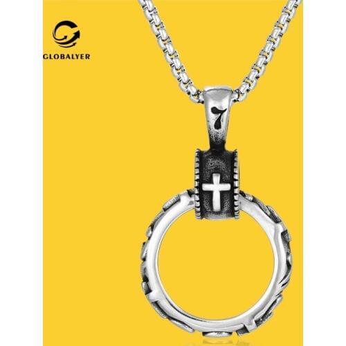 Net red explosion model Europe and America religion Christianity pendant Cross eternal life circle Titanium steel necklace 521