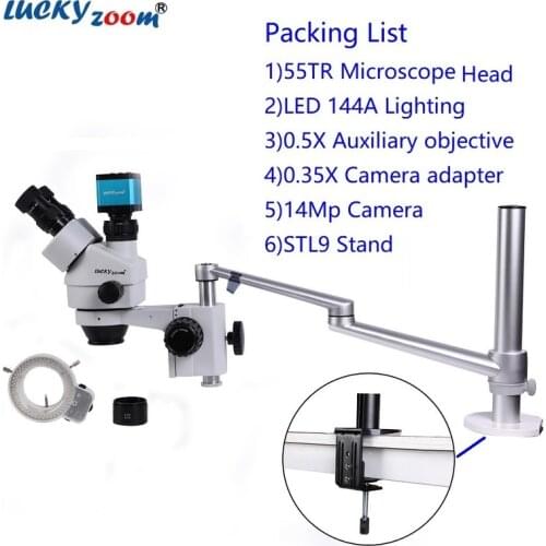 Simul Focal 3.5X-45X Trinocular Microscope Set Table Clamp Support Optional Camera Light Accessories Metal Holder Microscopio