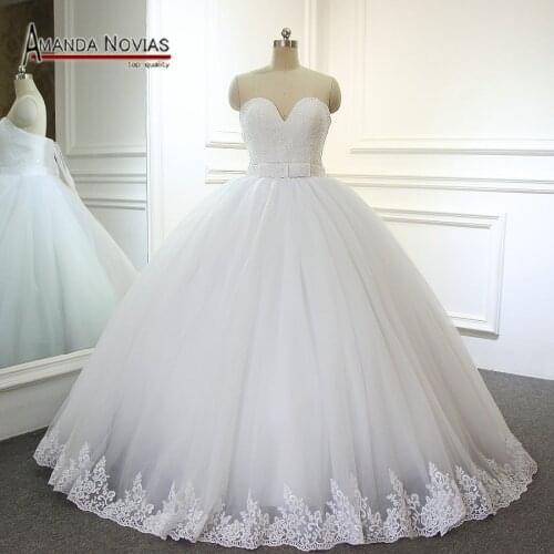 2019 vestido de noiva Strapless Beaded Top V Neck Amanda Novias Wedding Dress
