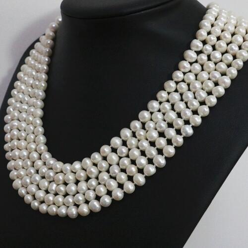 Unique Natural white pearl round beads 7-8,8-9mm Created For long chain necklace jewelry 100inch B1463