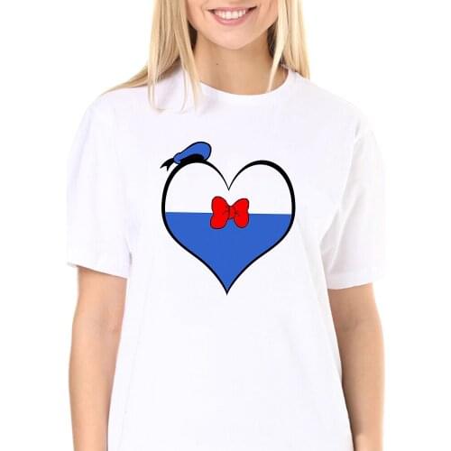 Women T Shirt Disney Donald Duck Heart Print Summer Couples Lovers T-shirt Casual Harajuku Girls Top Dropship