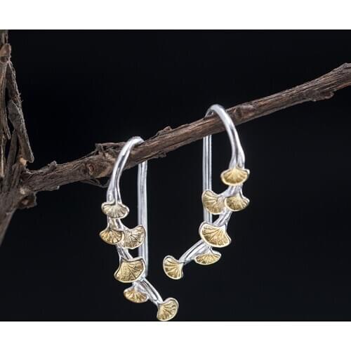VLA 2021 New 925 Silver Personalized Design Ginkgo Leaf Earrings Womens Creative Fashion Leaf Earrings