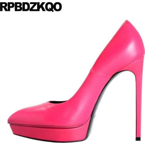 Peach Extreme Stiletto Pointed Toe Sheepskin Shoes Women Runway High Heels Pumps Super Slip On Platform Scarpin Fetish Ultra