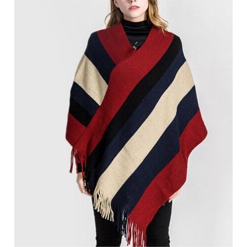 Women Autumn Winter Sweater For Lady Women Stripe Blanket Oversized Tartan Coat Wrap Plaid Cozy Shawl Scarves Coat #G1