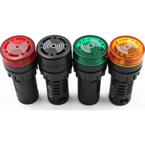 1pc AD16-22SM 12V 24V 110V 220V 380V 22mm Flash Signal Light Red LED Active Buzzer Beep Alarm Indicator Red Green Yellow Black