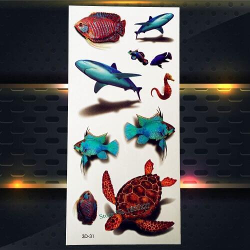 1PC Fashion Ocean MARINE Temporary Tattoo Kids Body Art Christmas Xmas Gifts P3D-31 Turtle Fish Shark Flash Waterproof Tattoo