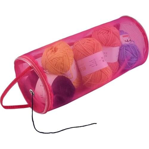 1Pcs Multipurpose Pure Color Sewing Accessories Mesh Bag Nylon Cylindrical Shape DIY Handmade Yarn Crochet Storage Portable