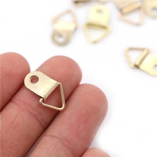 100PCS/Lot Golden Triangle D-Ring Hanging Picture oil Painting Mirror Frame Hooks Hangers