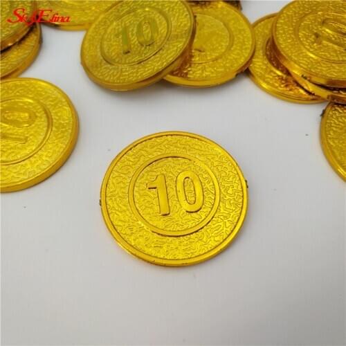 100pcs Gold-plated Plastic 10 Yuan Face Pirate Gold Coins Props Coins Childrens Toys Gold Coins 5zHH271
