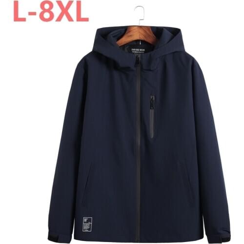 8XL 7XL Men Jacket Spring Autumn Hooded Jacket Casual Sunscreen Out door Waterproof Windbreaker Men Thin Jacket Coat Outerwear