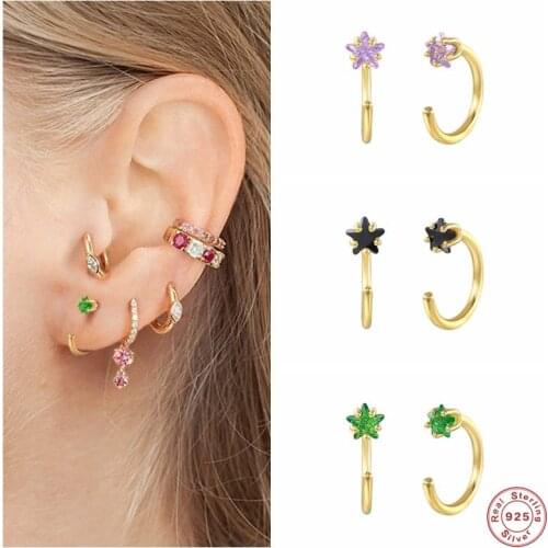 Aide 925 Sterling Silver Colorful Zircon Star Hoop Earrings For Women Ear Bone Buckle Clip Earlobe Circle Huggie Earrings Gift