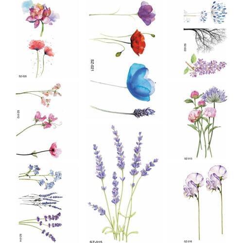 Watercolor Flower Temporary Tattoo Stickers Women Body Arm Waterproof Tattoo Temporary Kids Flash Blossom Cute Tatto Decal