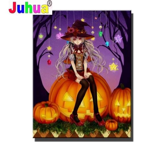 5D diy diamond Painting Halloween Pumpkin Girl Diamond embroidery animal square round drills Needlework diamond picture