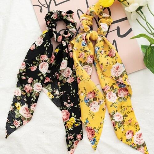 Free Sweet Streamer Hair Scarf Summer Floral Printing Scrunchie For Women Hair Band Bow Hair Tie Hair Ring Hair Accessories Hot