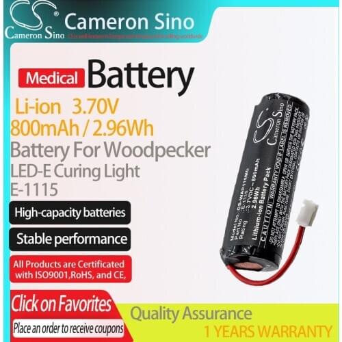 CameronSino Battery for Woodpecker LED-E Curing Light fits E-1115 Medical Replacement battery 800mAh/2.96Wh 3.70V Li-ion Black