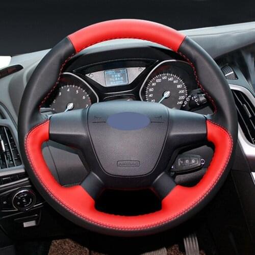 Black Leather Suede Car Steering Wheel Cover for Ford Focus 3 2012-2014 KUGA Escape 2013-2016 C-MAX 2011-2014 car accessories