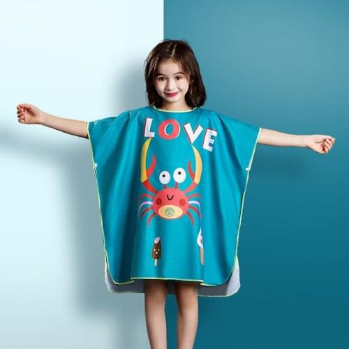 Microfiber childrens bath towel cape with cap cartoon print soft wearable bath towel hygroscopic quick-dry bathrobe70*90cm