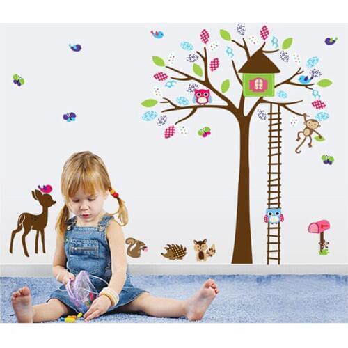 The owl and sika deer Household adornment wall paper The girls favorite Lovely stickers Furnishing art 60*90CM