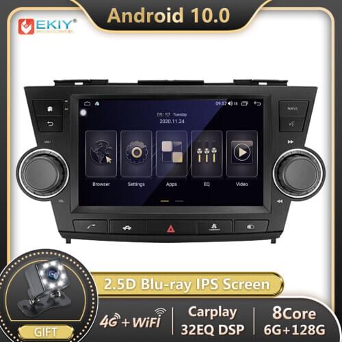 EKIY DSP Autoradio 2 din Android 10 For Toyota Highlander 2 XU40 2007 - 2013 Car Radio Multimedia Bru-ray IPS Navi GPS BT Stereo