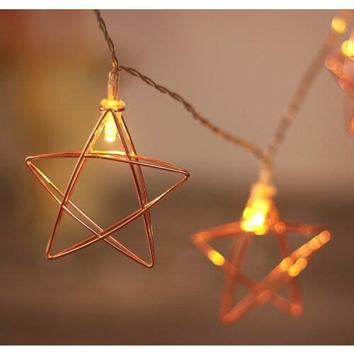 Novelty LED Fairy Lights Metal Star String Light Battery Powered Christmas Holiday Garland Light for Party Wedding Decoration