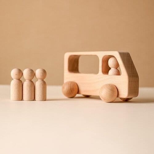 1 Set Baby Beech Wooden Bus Montessori Educational Blocks Natural Wood Car Little Doll Teething Toys Children Birthday Gifts