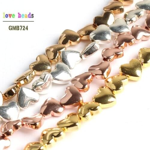 Natural Rose Gold Silver Color Hematite Stone Love Heart Loose Beads for Jewelry Making DIY Bracelet 15'' 5x6mm