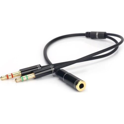 3.5mm 4 Pin Female to 2x3.5mm 3 Pin Male Headphone Converter Head Audio Splitter Y Adapter Cable, 0.3M 1FT (Black)