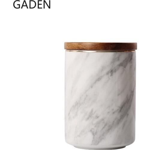 Nordic Marble Pattern Sealed Jar with Lid Storage Ceramic Storage Jar Box Coffee Flower Tea Candy Jar Decoration Kitchen Storage