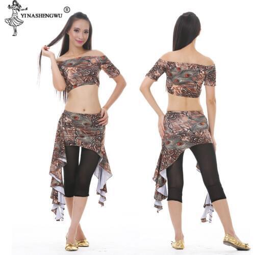 Belly Dance Costume Practice Set Top&Pants&Hip Scarf India Peacock Waist Skirt Suit Belly Dance Waist Belt Training Clothes New