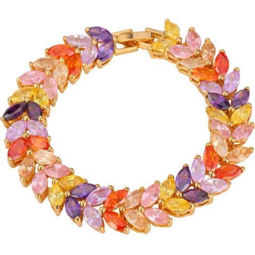 Crystal Bracelet & Bangle yellow Gold Color Colorful Leaf Jewelry Gift Classical Lady Bracelet For Women H245