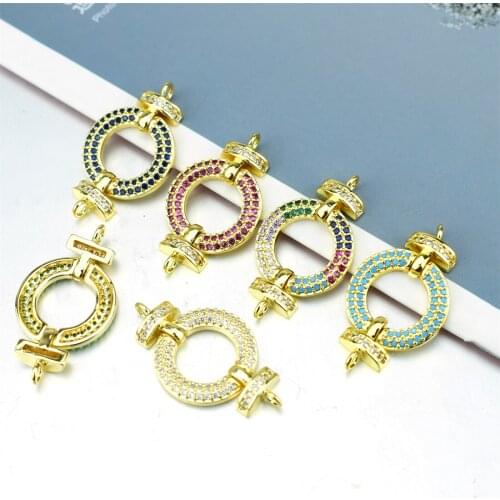 Round connector color zircon pendant, double connecting hole, DIY bracelet, necklace, jewelry, pendant, jewelry