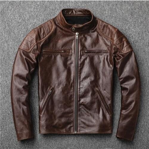 Mens Autumn Pure Natural Sheep Skin Genuine Leather Jacket Casual Slim Mens Motorcycle Leather Jacket Coat Large Size 2XL