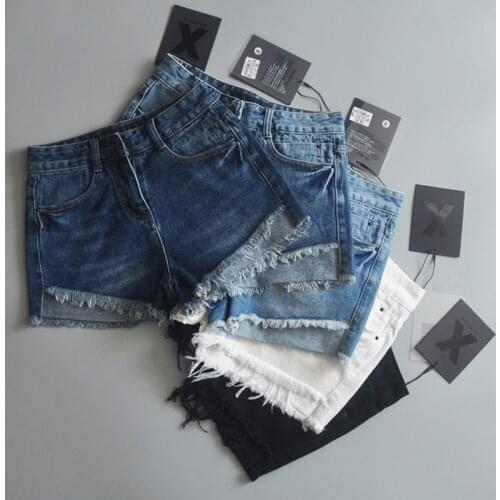 Summer Fashion Style Female Blue High Waist Denim Shorts Women Worn Casual Burr Hole Jeans Shorts Girls Hot Short Jeans