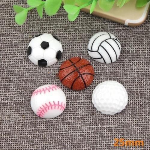Mini Order 10pcs 25mm Basketball football baseball golf Sports Resin Cabochons Flatback Clay Bead Charms Material Clip Decor