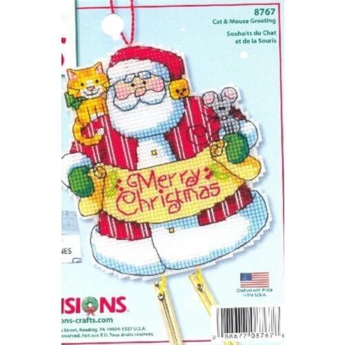 MM Counted Cross Stitch Kit Merry Christmas Santa Cat and Mouse Greeting Wind Chimes Windbell Ornament DIM 8767