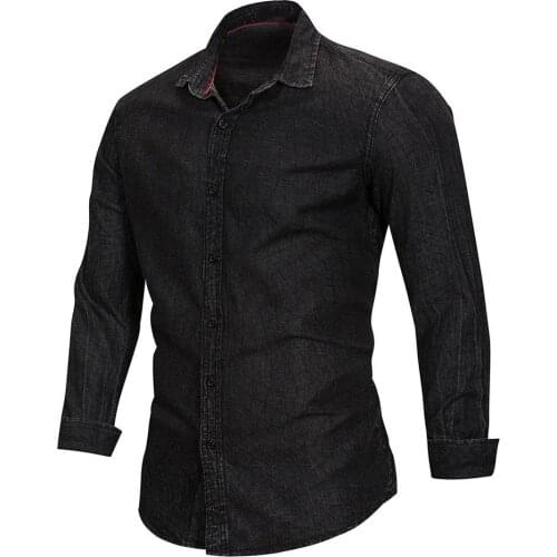 Men Shirts Fashion Line Printed Long Sleeve Turn-Down Collar Mens Casual Denim Shirt Top Mens Clothing 2021
