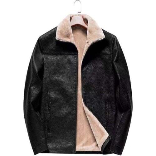 Men 2021 New Casual Zipper Style Fleece Leather Jackets Coat Men Outwear Fashion Motor & Biker Leather Fleece Liner Jacket