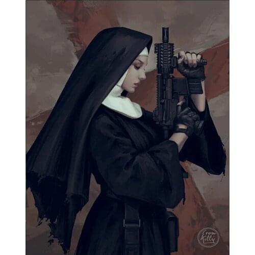 New 5D Diamond Painting Nun gun DIY Diamond Embroidery Full Round Drill Mosaic Painting Frameless Semi-Finished Home Decor P1004