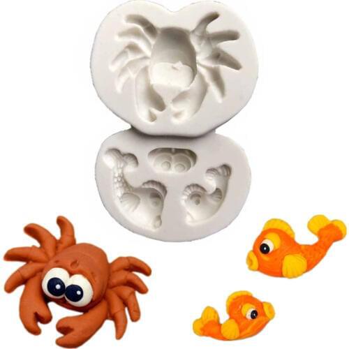 New Crab Clownfish Fondant Silicone Mold Cookie Biscuits Candy Chocolate Molds Clay Soap Mould Baking Cupcake Decoration Tools